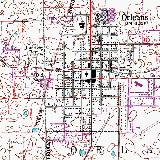 Topographic Map of Orleans Post Office, IN
