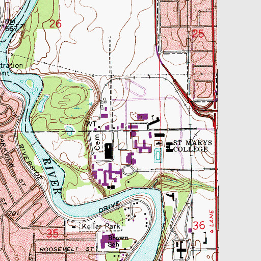 Topographic Map of Saint Marys College Post Office, IN