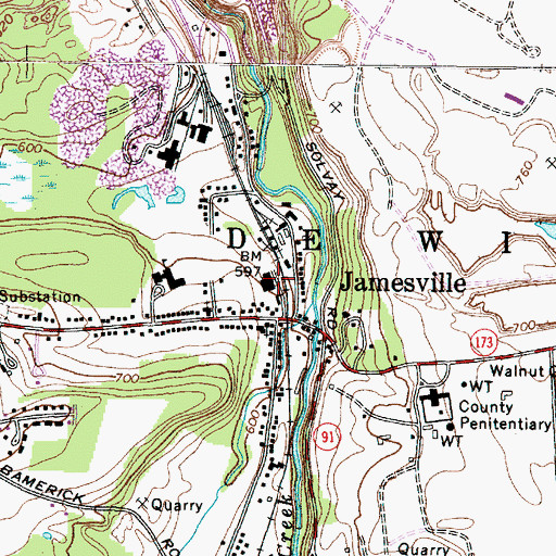 Topographic Map of Jamesville Post Office, NY