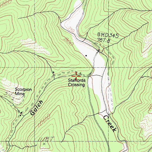Topographic Map of Staffords Crossing, CA