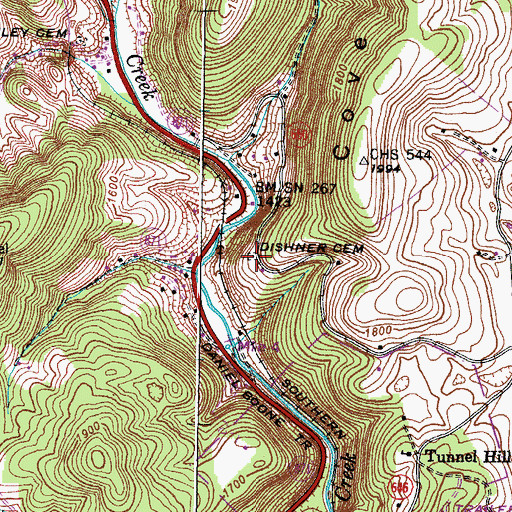 Topographic Map of Dishner Cemetery, VA