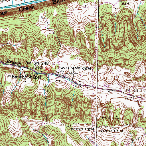 Topographic Map of Lane Cemetery, VA