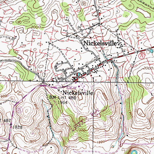 Topographic Map of Nickelsville Baptist Church Cemetery, VA