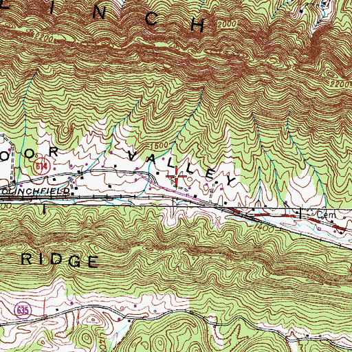 Topographic Map of Fletcher Cemetery, VA
