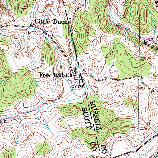Topographic Map of Free Hill Church Cemetery, VA