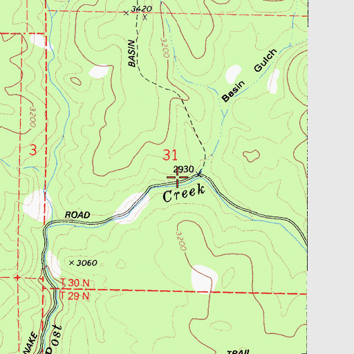 Topographic Map of Basin Gulch, CA