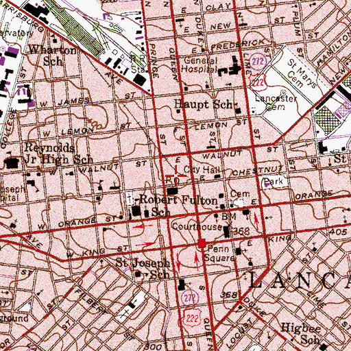 Topographic Map of Lancaster Bureau of Police, PA