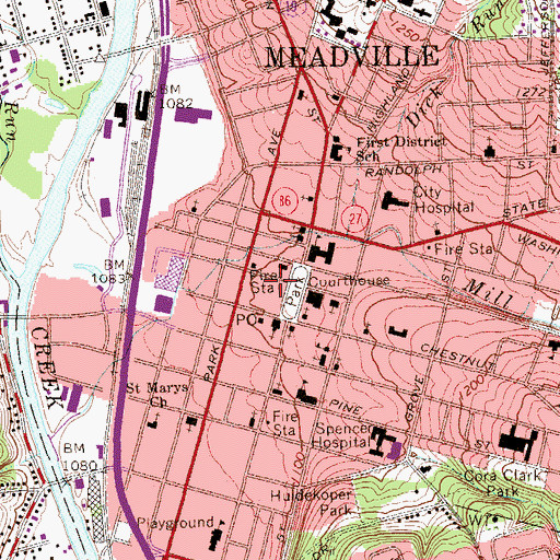 Topographic Map of Meadville City Police Department, PA