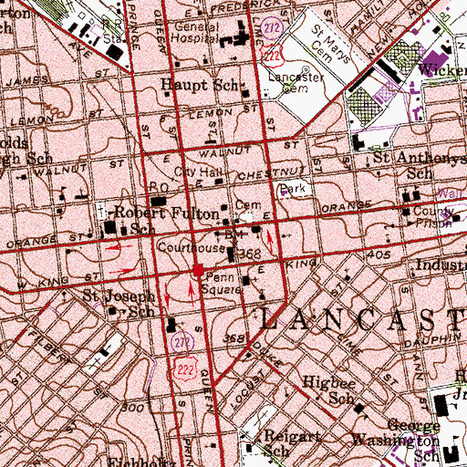 Topographic Map of Lancaster County Sheriff's Office, PA