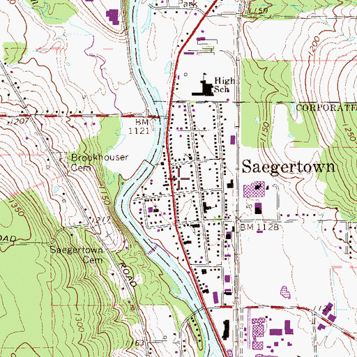 Topographic Map of Saegertown Post Office, PA