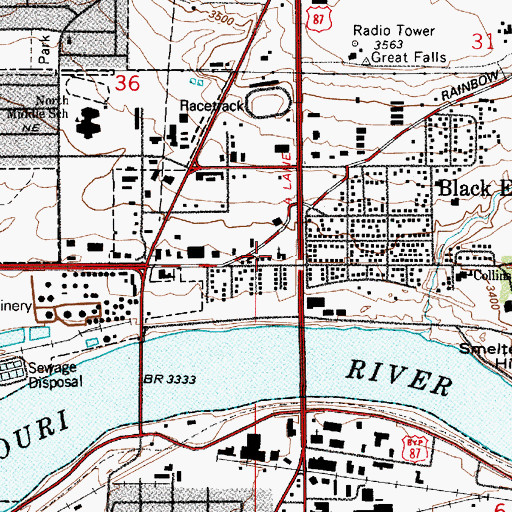 Topographic Map of Black Eagle Post Office, MT
