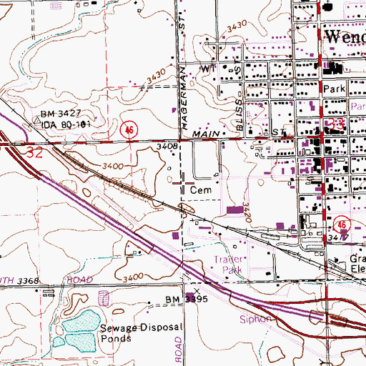 Topographic Map of Wendell Cemetery, ID