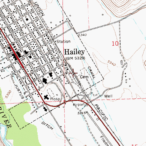 Topographic Map of Hailey Cemetery, ID