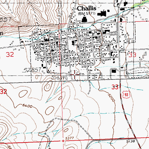 Topographic Map of Challis Cemetery, ID