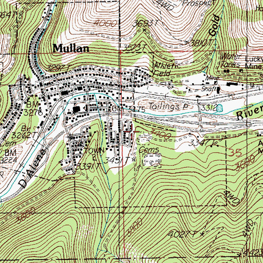 Topographic Map of Miners Union Cemetery, ID