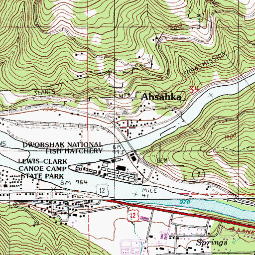 Topographic Map of Ahsahka Post Office, ID