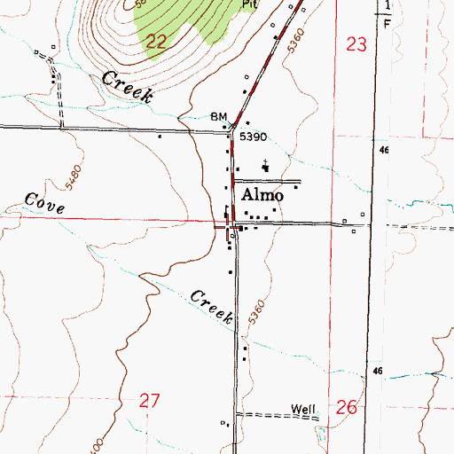 Topographic Map of Almo Post Office, ID