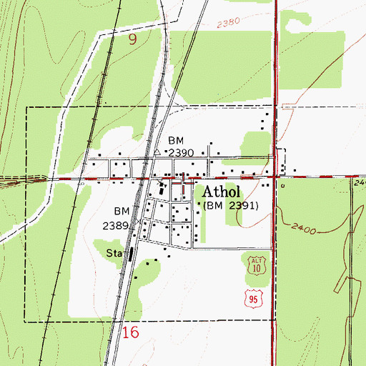 Topographic Map of Athol Post Office, ID