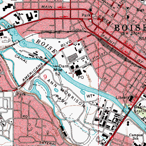 Topographic Map of Boise Post Office, ID