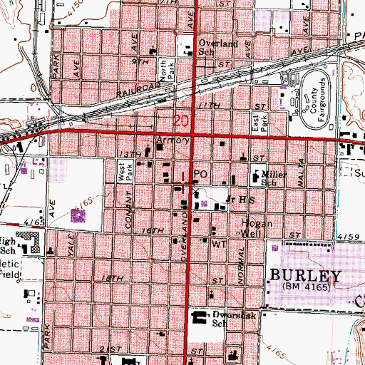 Topographic Map of Burley Post Office, ID
