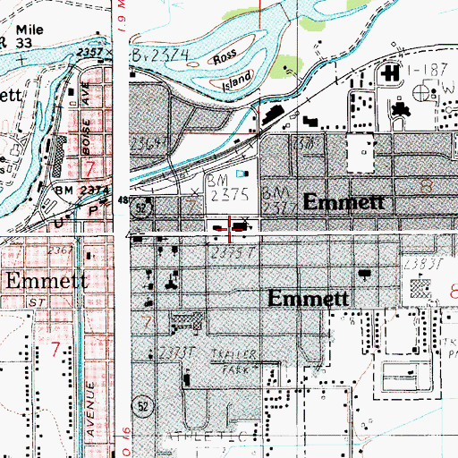 Topographic Map of Emmett Post Office, ID