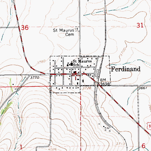 Topographic Map of Ferdinand Post Office, ID