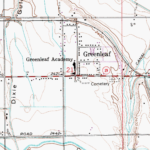 Topographic Map of Greenleaf Post Office, ID