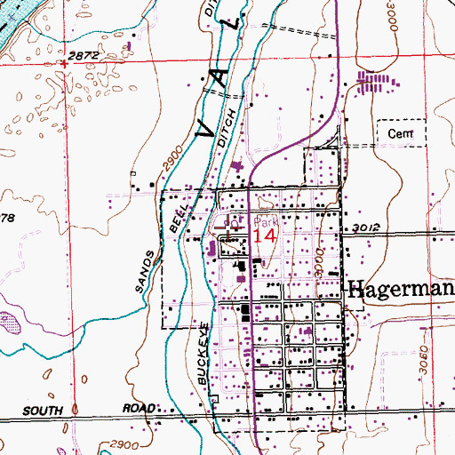 Topographic Map of Hagerman Post Office, ID
