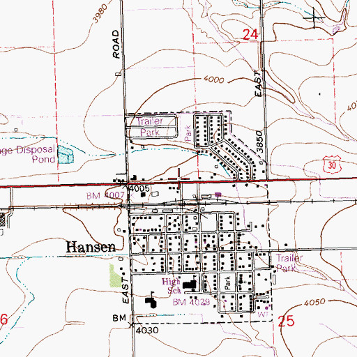 Topographic Map of Hanson Post Office, ID