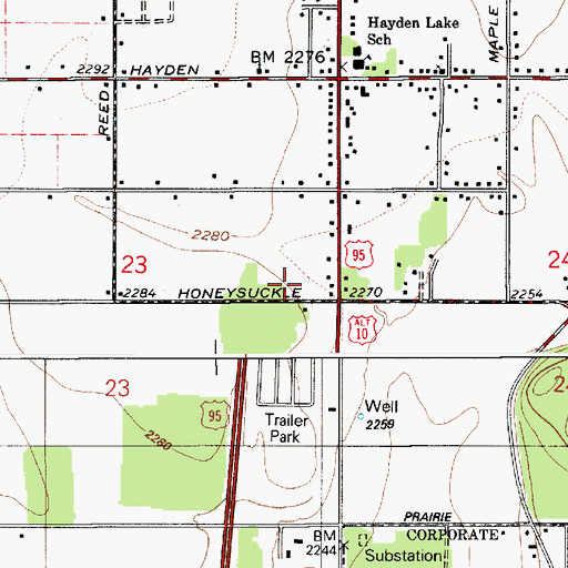 Topographic Map of Hayden Post Office, ID
