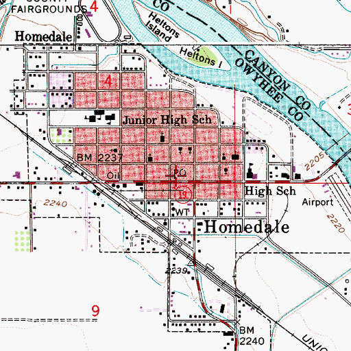 Topographic Map of Homedale Post Office, ID