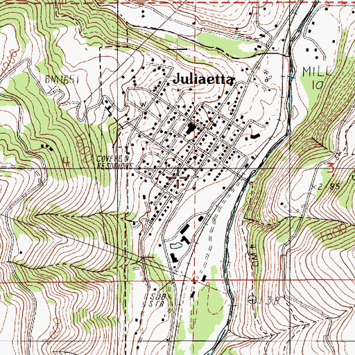 Topographic Map of Juliaetta Post Office, ID