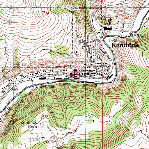 Topographic Map of Kendrick Post Office, ID