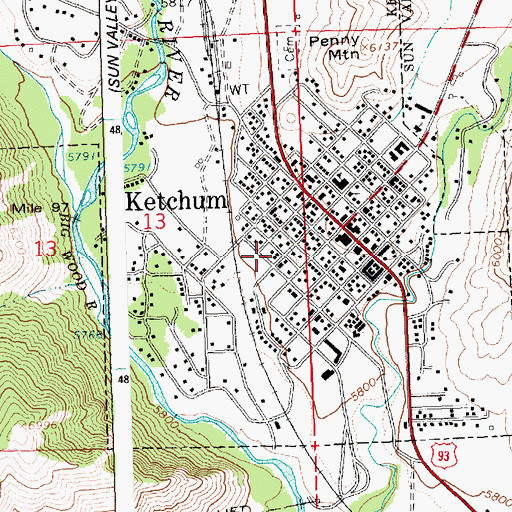Topographic Map of Ketchum Post Office, ID