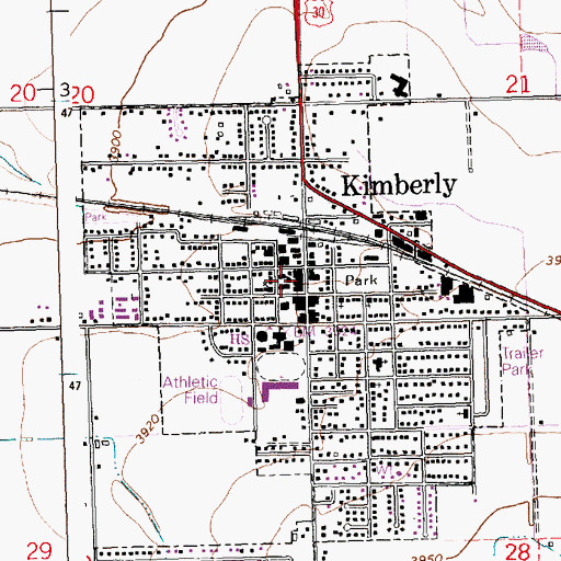 Topographic Map of Kimberly Post Office, ID