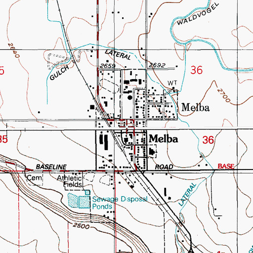 Topographic Map of Melba Post Office, ID