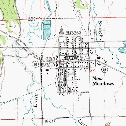 Topographic Map of New Meadows Post Office, ID