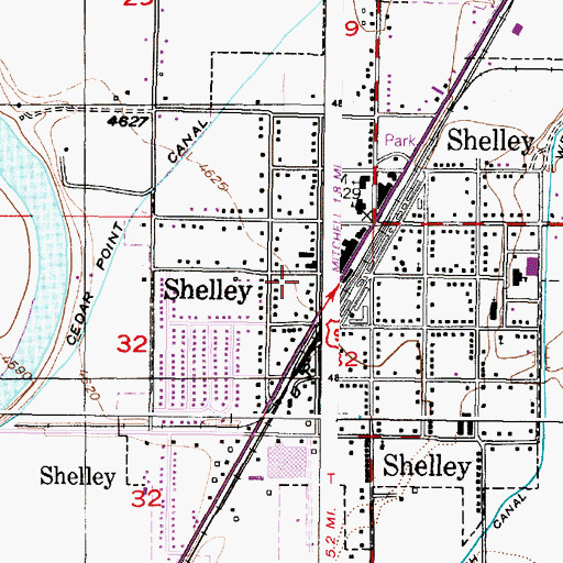 Topographic Map of Shelley Post Office, ID