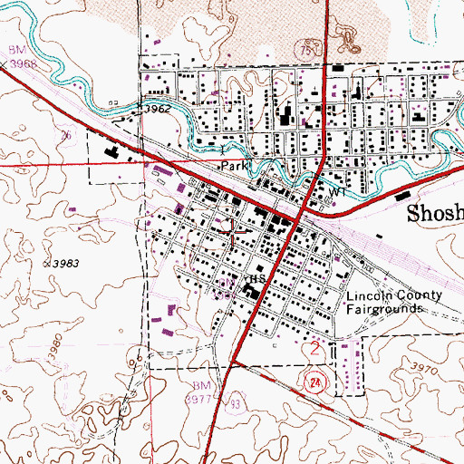 Topographic Map of Shoshone Post Office, ID