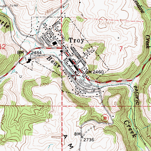 Topographic Map of Troy Post Office, ID