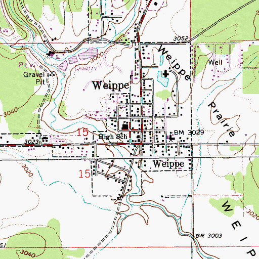 Topographic Map of Weippe Post Office, ID