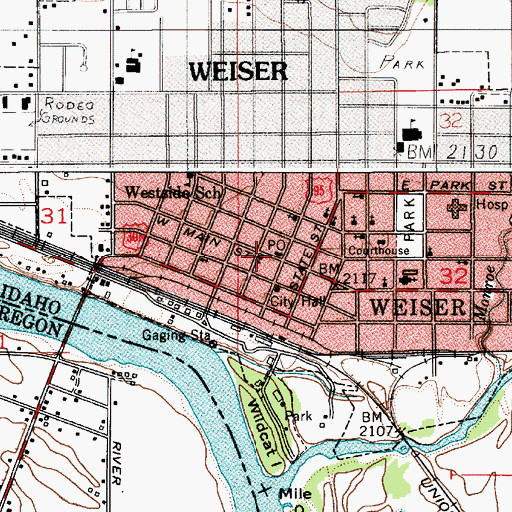 Topographic Map of Weiser Post Office, ID