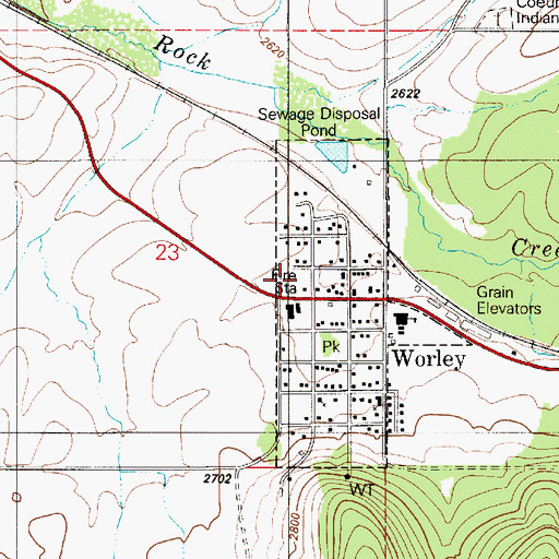Topographic Map of Worley Post Office, ID