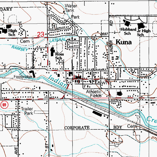 Topographic Map of Kuna Post Office, ID