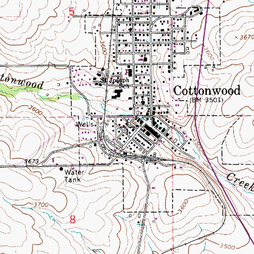 Topographic Map of Cottonwood Post Office, ID