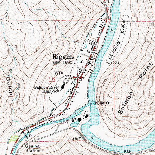 Topographic Map of Riggins Post Office, ID