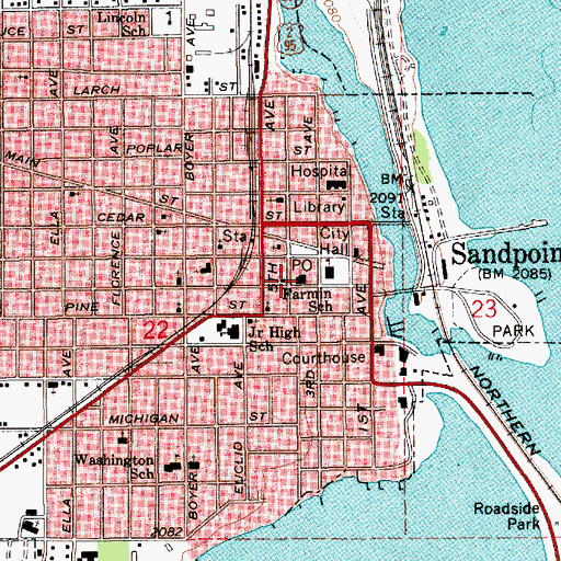 Topographic Map of Sandpoint Post Office, ID