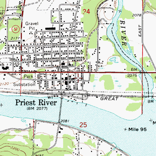 Topographic Map of Priest River Post Office, ID