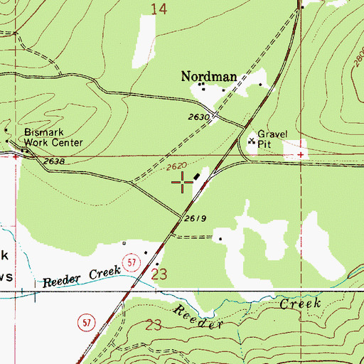 Topographic Map of Nordman Post Office, ID