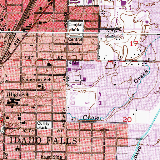 Topographic Map of Idaho Falls Post Office, ID